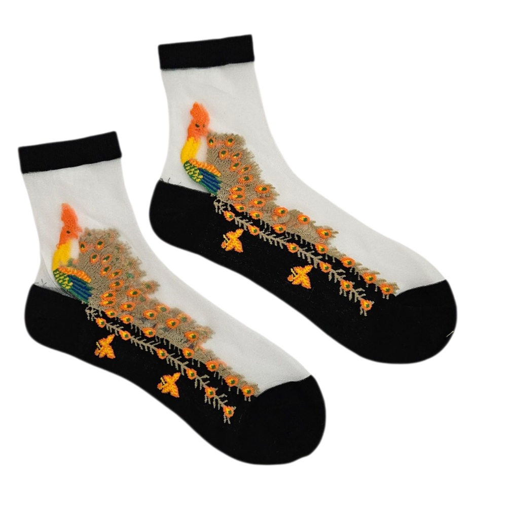 Colorful Peacock Embroidered Socks